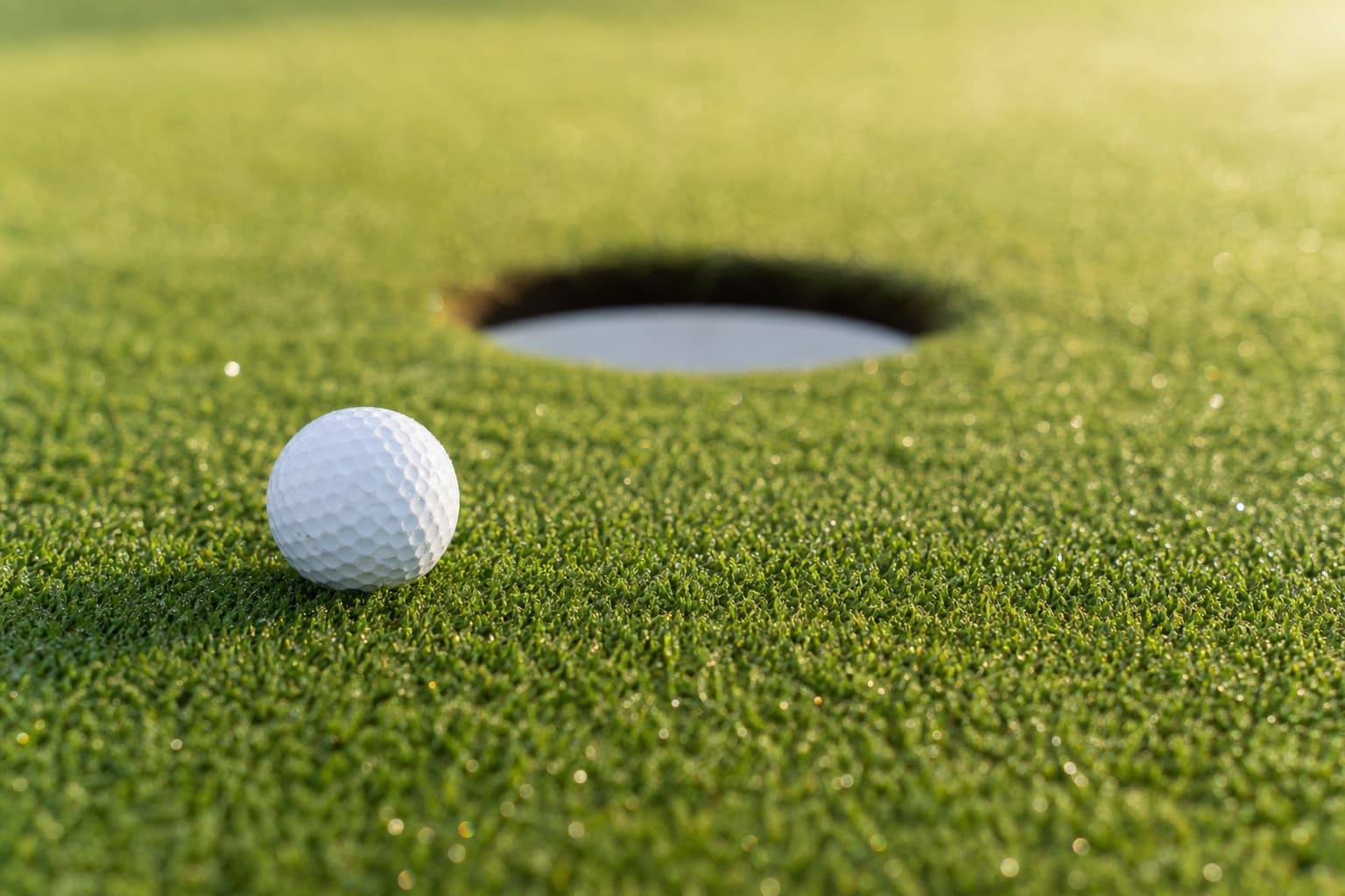 Early-morning light on a practice green before a player takes training to the course.